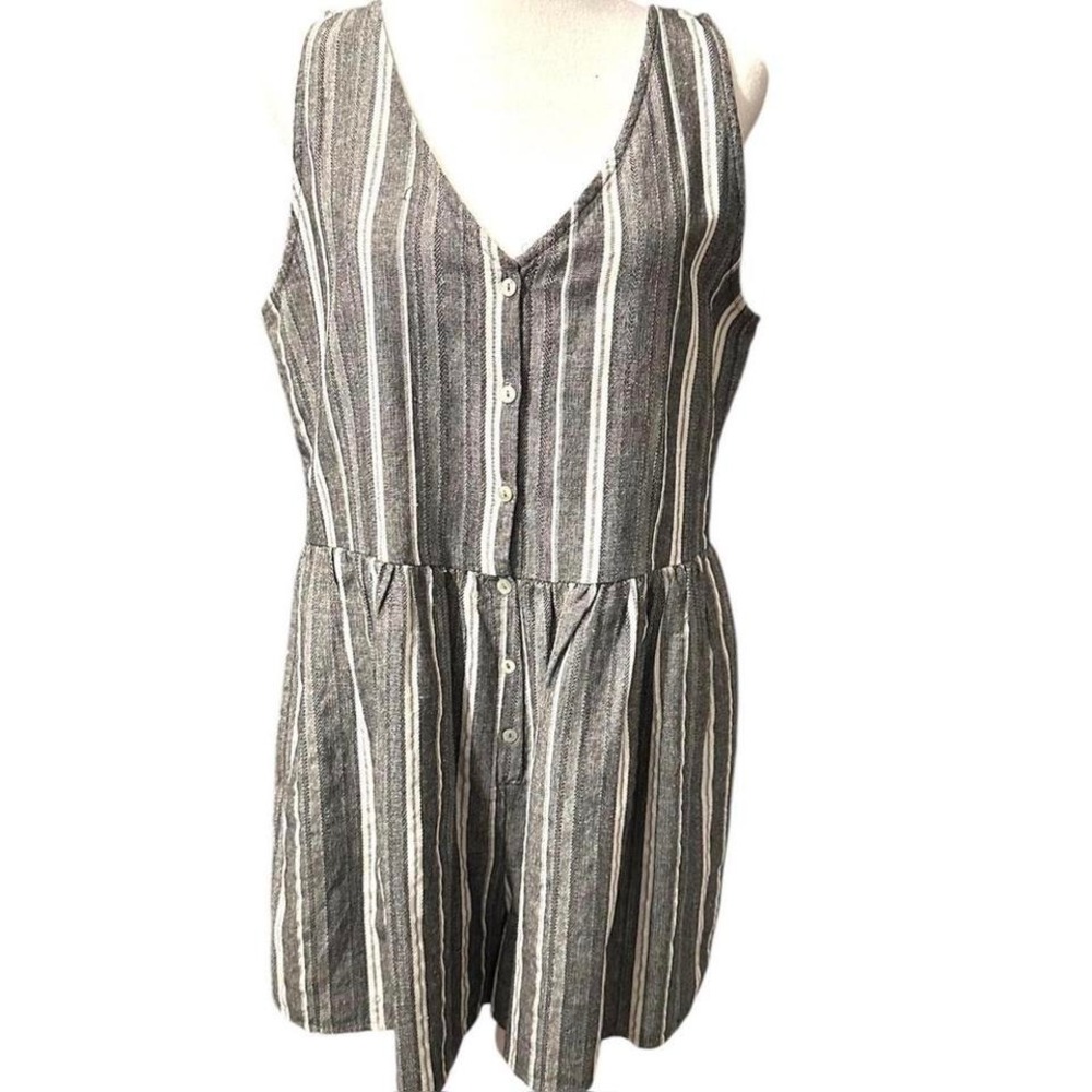 Striped Cotton Linen Romper Button Front Casual Indie Boho